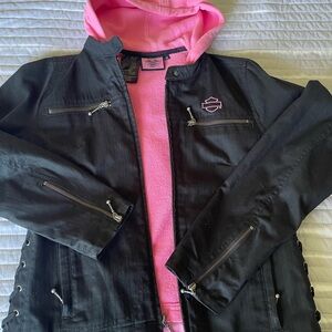 Harley-Davidson Black Jacket with Pink Hoodie